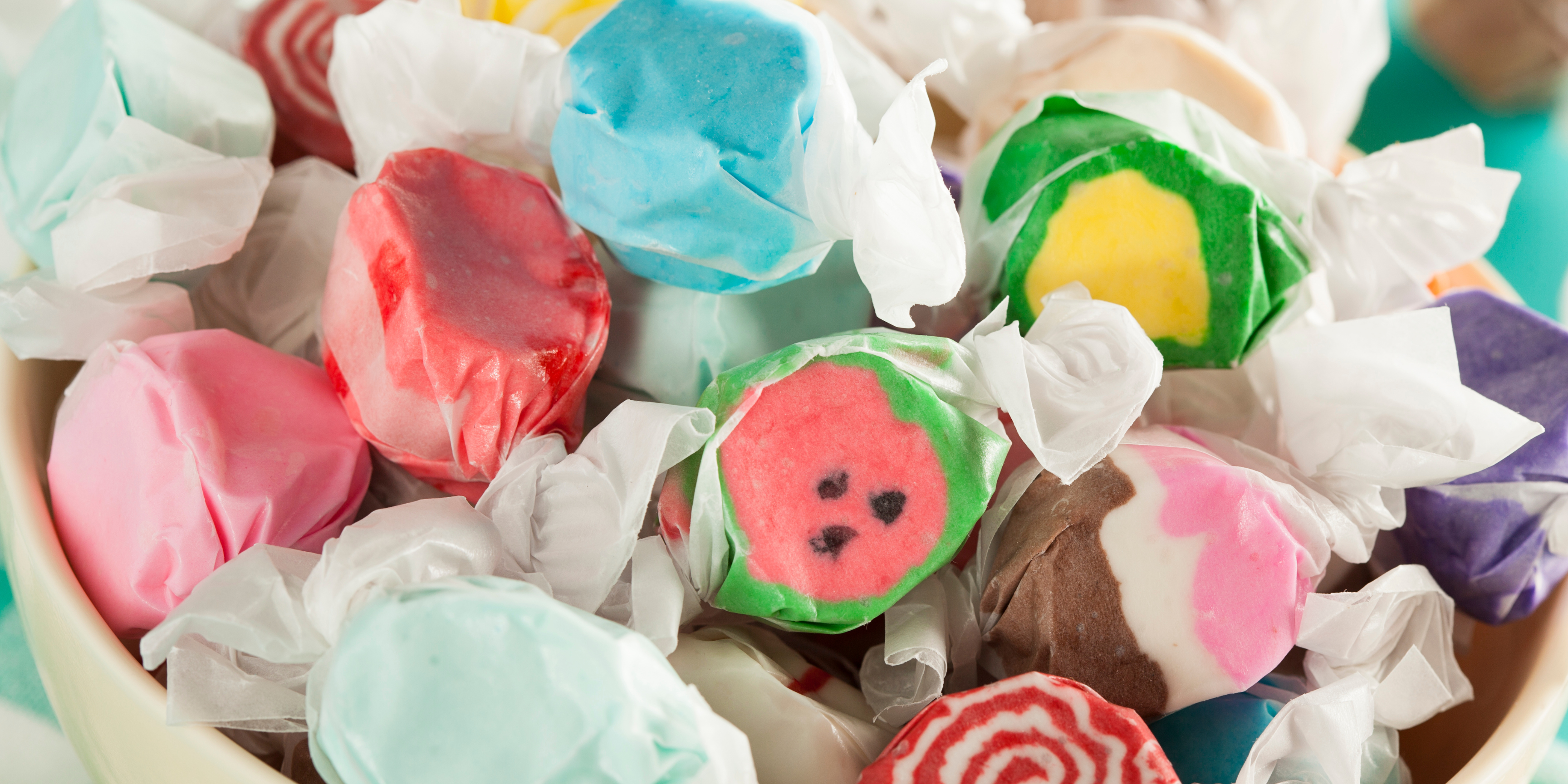 Bowl of assorted salt water taffy