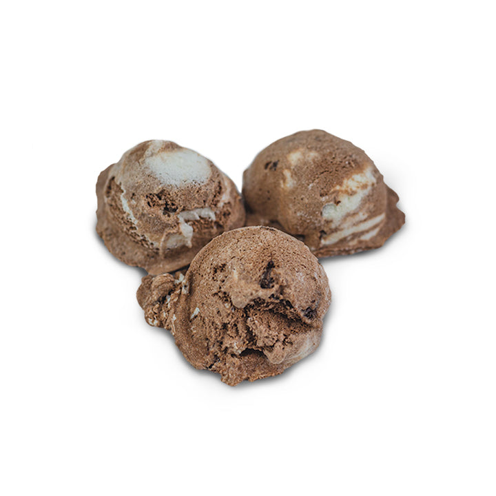 3 scoops of freeze-dried chocolate ice cream